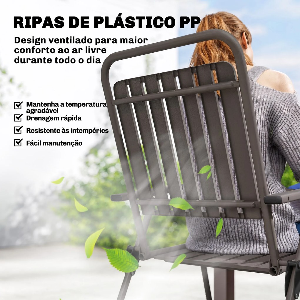 Conjunto de 4 Cadeiras Dobráveis (MESA NÃO INCLUIDA) para Jardim com Apoios de Braços Encosto e Assento Estrutura Metálica 55x63x93 cm Castanho