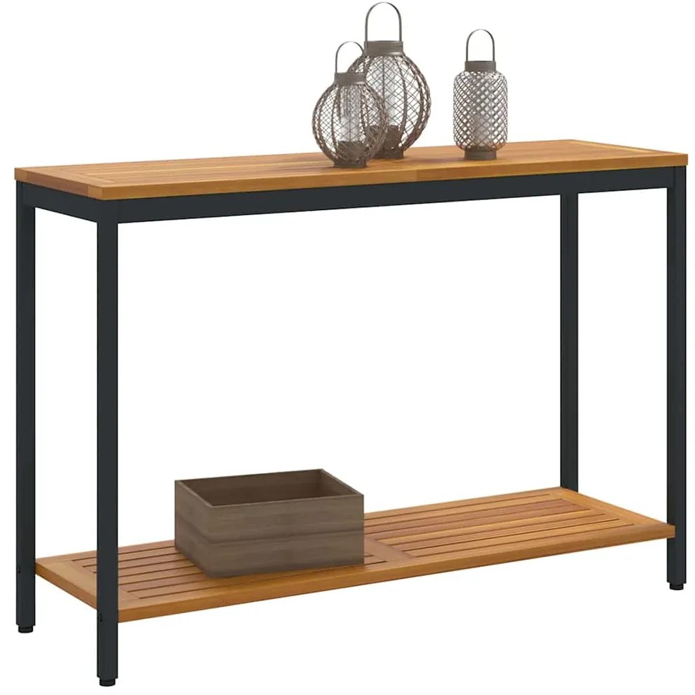 Mesa Externa Natural e Preta 35x110x75 cm em Madeira Maciça e Aço