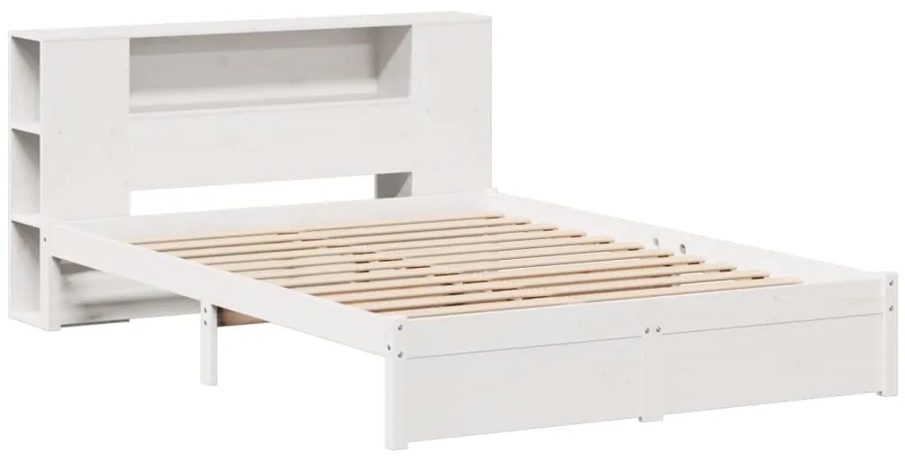 Cama com estante sem colchão 140x200 cm pinho maciço branco