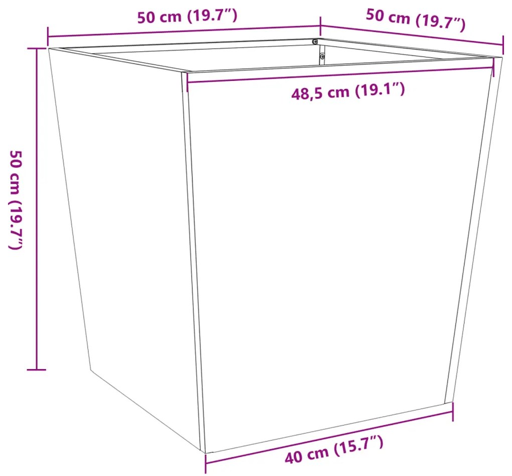 Vaso/floreira de jardim 50x50x50 cm aço corten