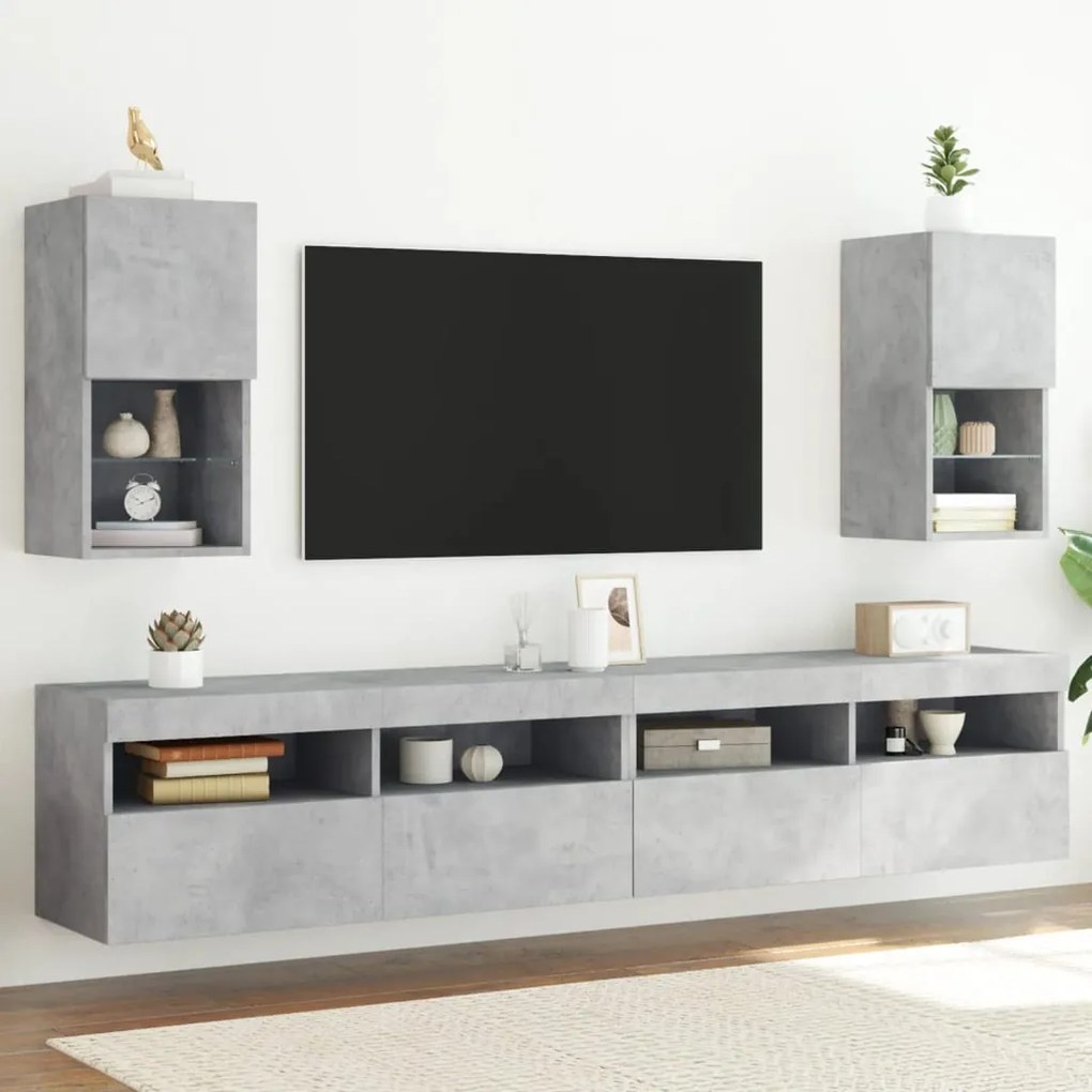 vidaXL Móveis de TV com luzes LED 2 pcs 30,5x30x60 cm cinzento cimento