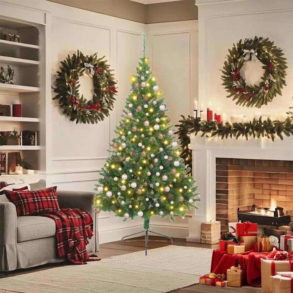 vidaXL Árvore de Natal Artificial Pré-iluminada Verde 180 cm PVC