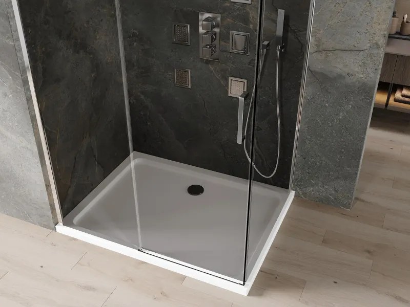 Mexen Omega cabine de duche deslizante 100 x 90 cm, grafite, cromado + base Flat, branco - 825-100-090-01-40-4010