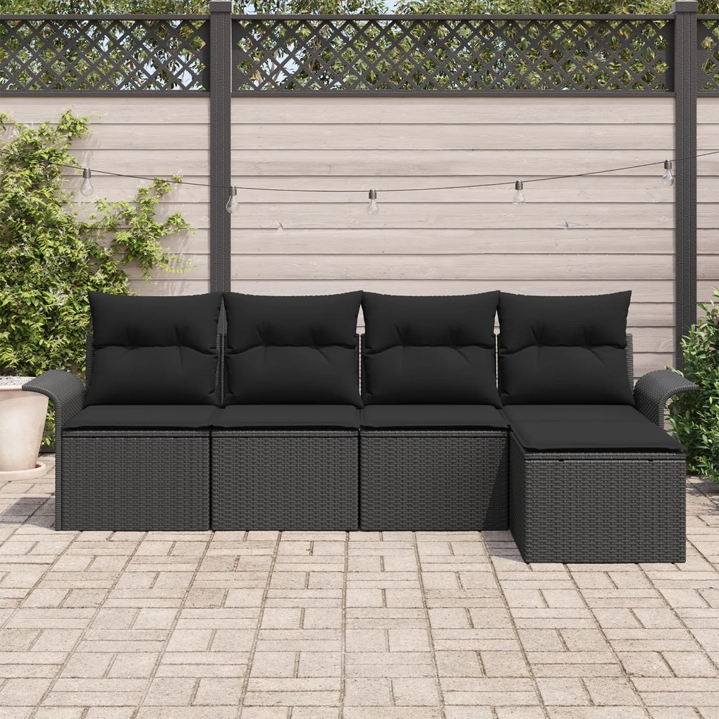 Conjunto de Sofá de Jardim Preto com Almofadas - 5 Peças de Rattan e P