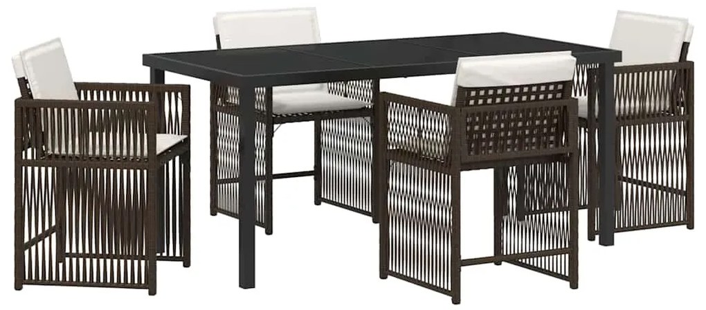Conjunto de Jantar de Jardim de 5 Peças com Almofadas Castanho e Ratta