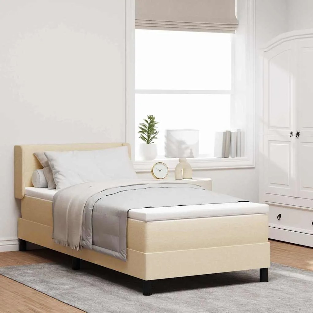 vidaXL Cama Box com colchão com cabeceira Creme 190 x 90 cm Poliéster