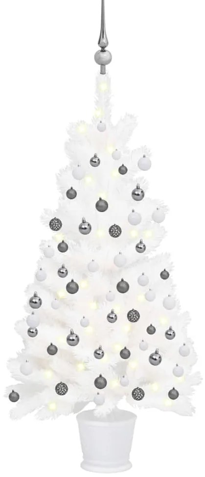 vidaXL Árvore Natal artificial pré-iluminada c/ bolas 90 cm branco