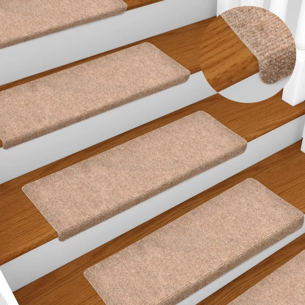 134561 vidaXL Tapetes de escada 15 pcs 65x25 cm tecido agulhado castanho