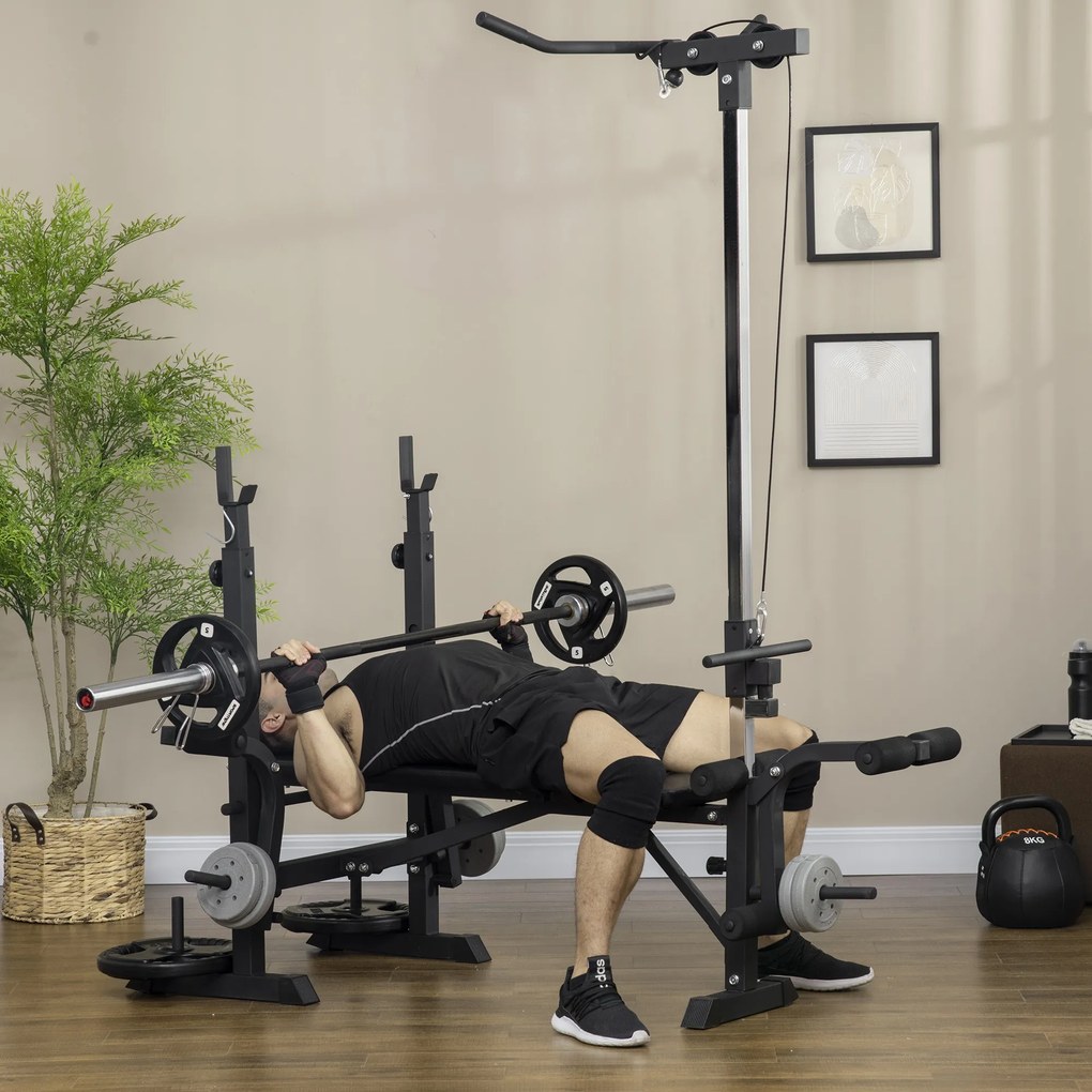 Banco de Pesos Multi Funcional Banco de Musculação Ajustável em 6 Posições 180x134x200cm (PESOS E BARRA NÁO INCLUIDA) Prata e Preto