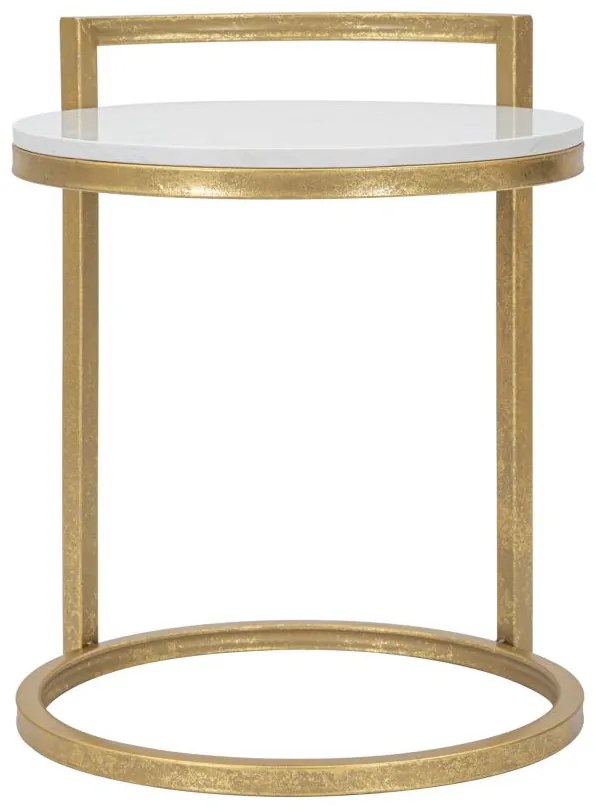 MESA DE APOIO REDONDA EM MÁRMORE 40X43X50 CM DOURADO E BRANCO