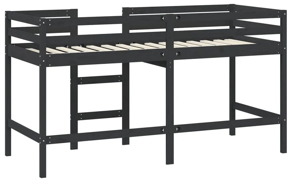 Cama alta p/ criança c/ escada 80x200 cm pinho maciço preto