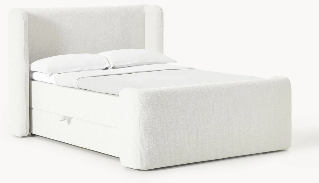 Cama boxspring em bouclé com espaço de arrumação Perla
