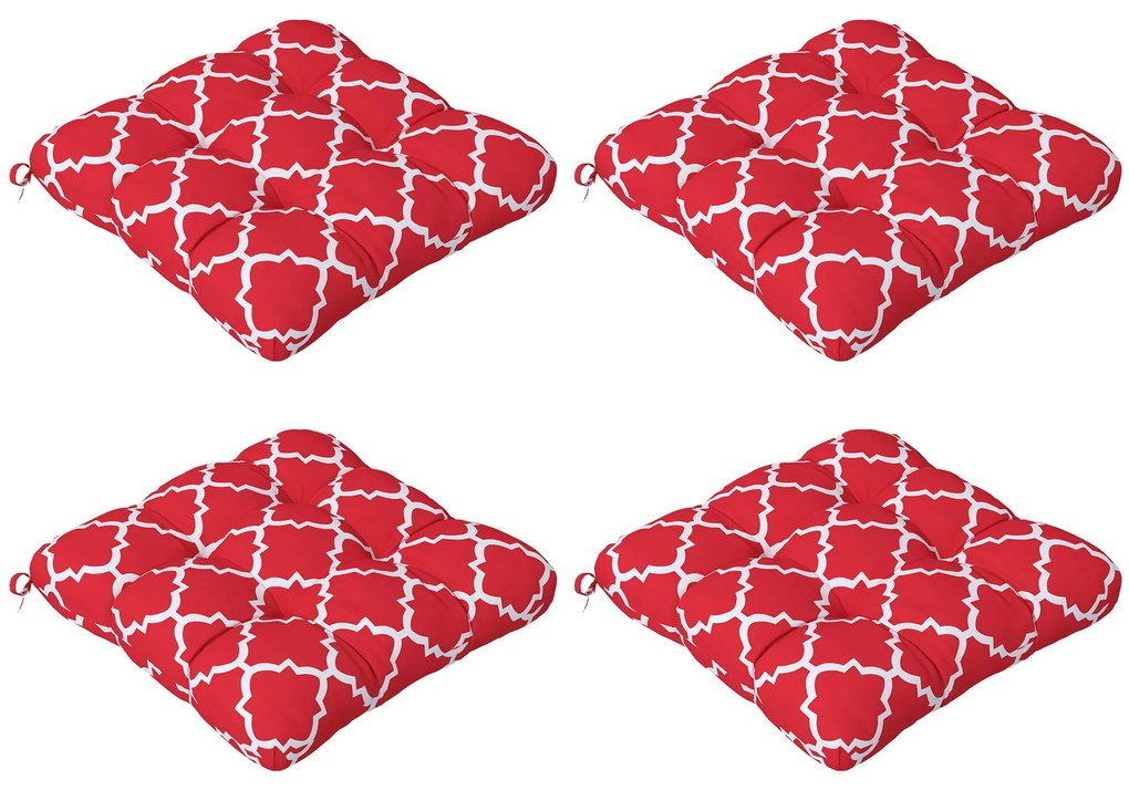 Outsunny Almofadas Cadeiras Sala 48x48x7cm Impermeáveis Anti-UV 4 Peças Fitas Fixação Conforto Vermelho | Aosom Portugal