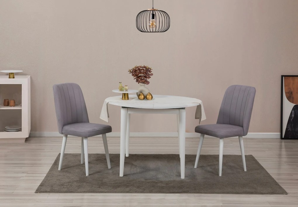 Conjunto Mesa de Jantar Extensível e Cadeiras Vina – Branco e Cinzento