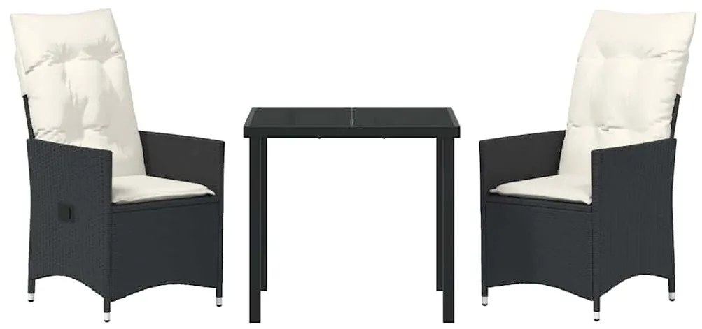 Conjunto de Jantar de Jardim com 3 Peças e Almofadas em Poly Rattan Pr