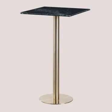 Mesa Alta De Bar Quadrada 60x60 Cm Em Mármore Cosmopolitan Mármore Verde Big Flower & Ouro Champagne - Sklum