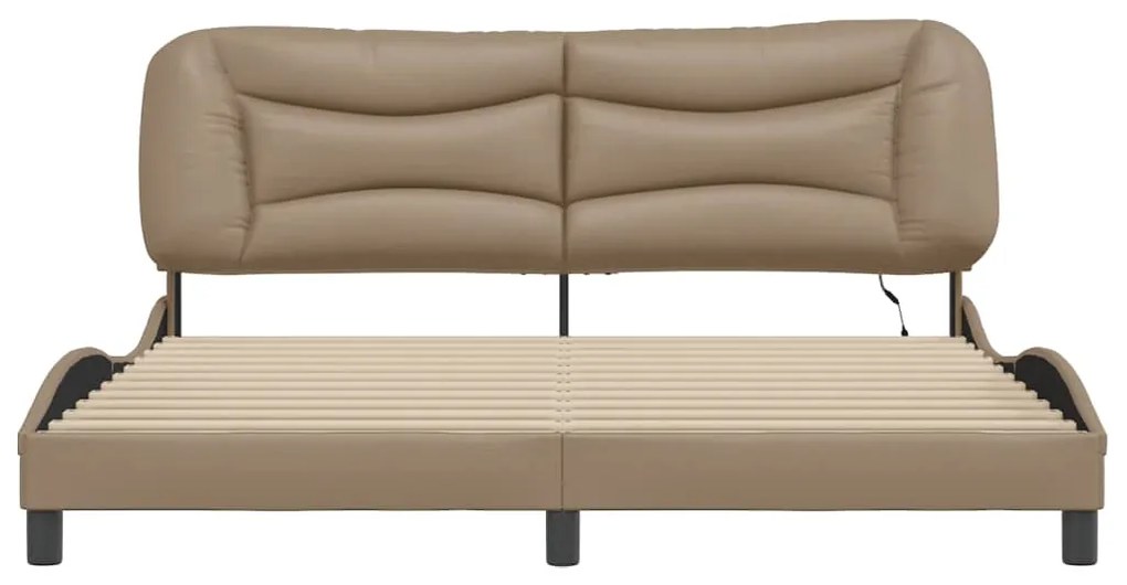 Estrutura cama c/ luzes LED 180x200 cm couro artif. cappuccino