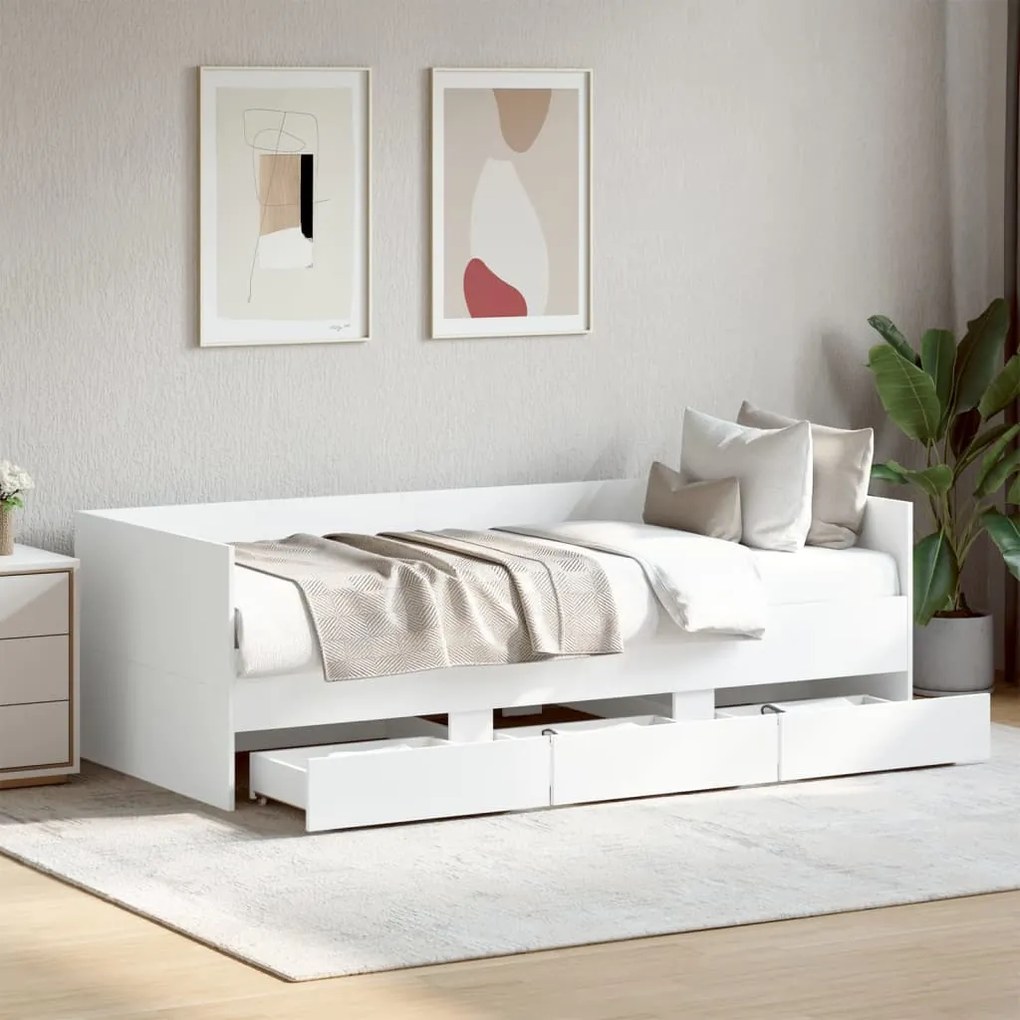 vidaXL Sofá-cama com gavetas sem colchão 90x200 cm branco