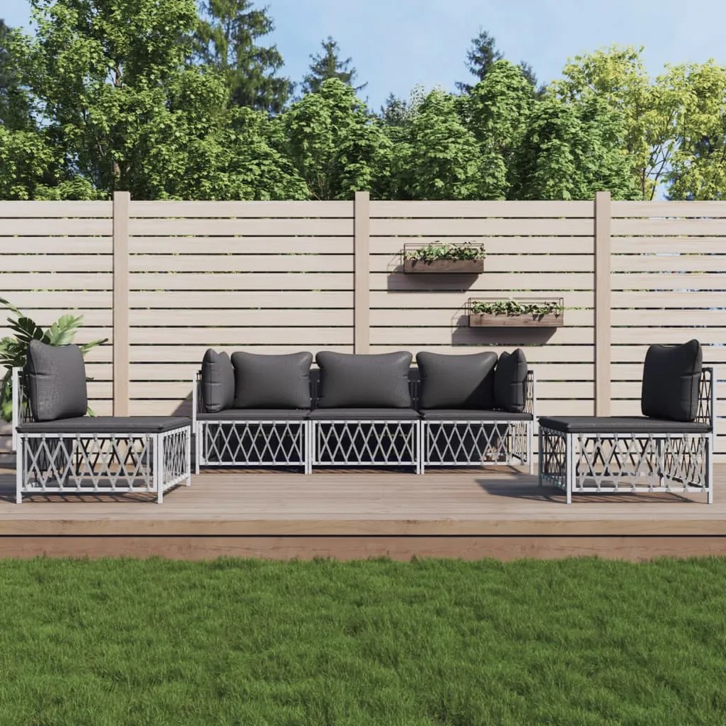 vidaXL 5 pcs conjunto lounge de jardim com almofadões aço branco