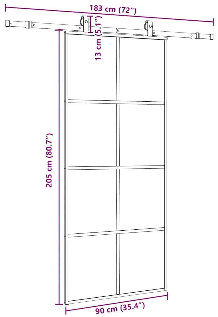 Porta deslizante c/ conj. ferragens 90x205cm vidro ESG preto