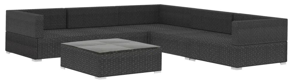 6 pcs conjunto lounge de jardim c/ almofadões vime PE preto