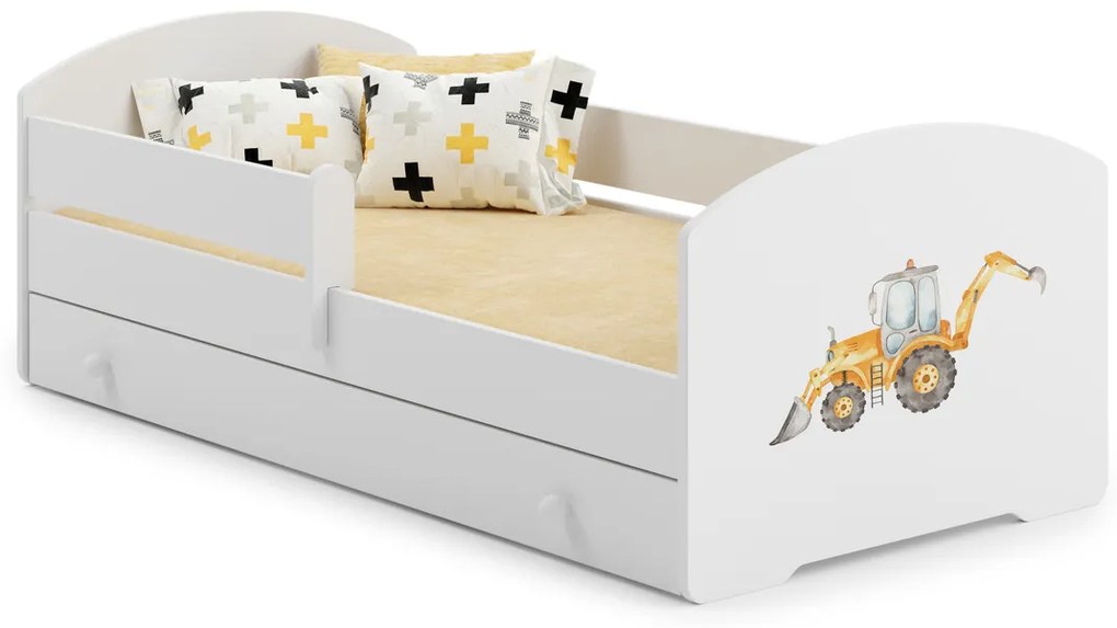 Cama infantil escavadora Luk 160x80 com gaveta branca - colchão e estrado incluído