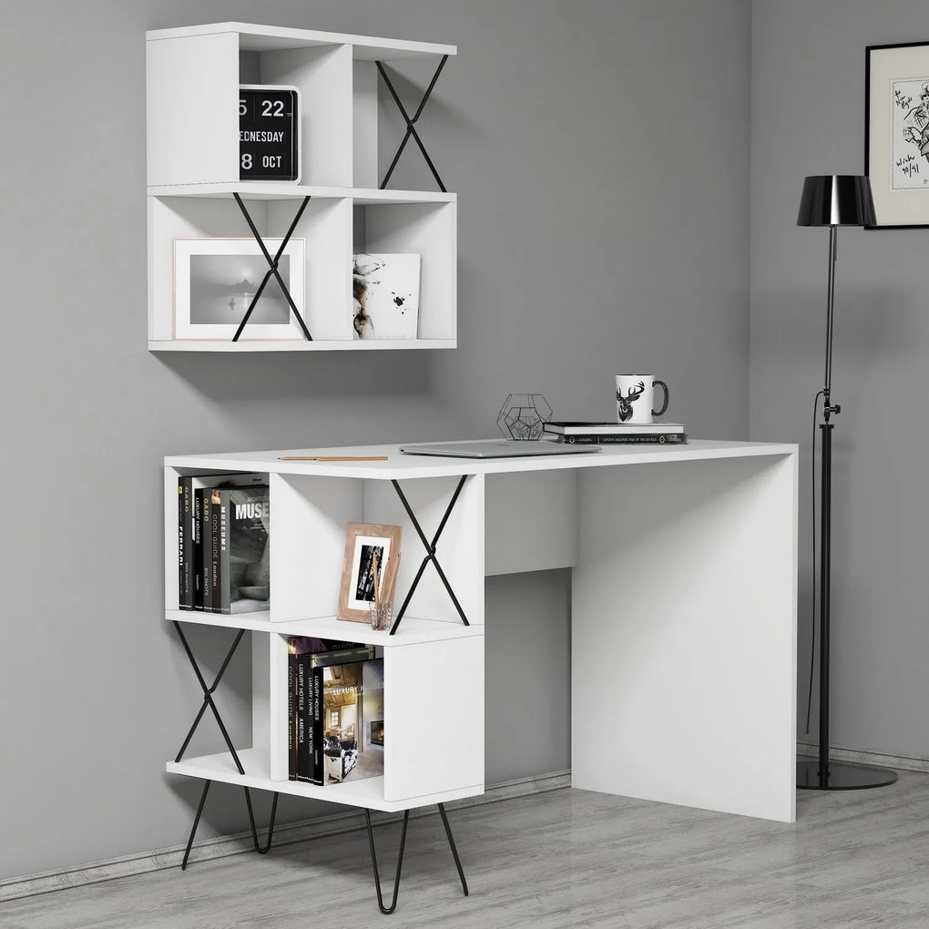 Secretária Estudo Extra – Branco/Preto – 120x78,8x60 cm