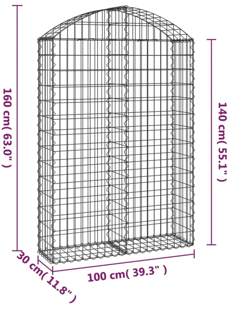 Cesto gabião arqueado 100x30x140/160 cm ferro galvanizado