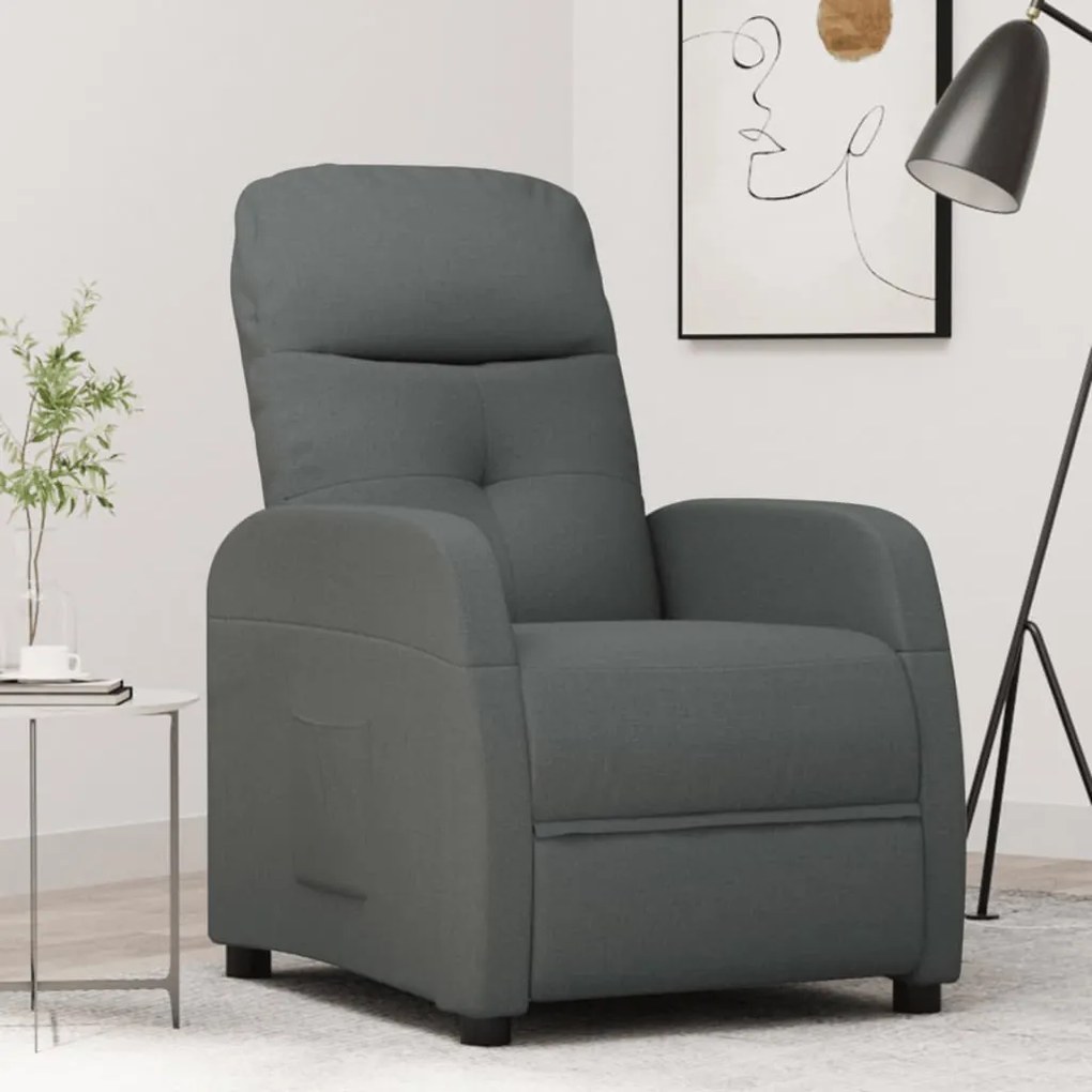 289817 vidaXL Poltrona reclinável tecido cinzento-escuro