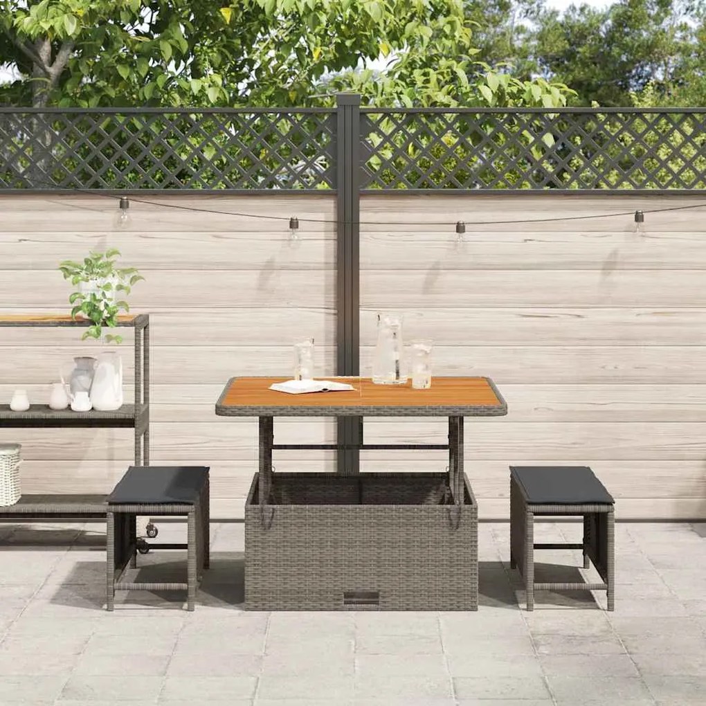 Conjunto de Jantar de Jardim de 3 Peças com Almofadas Cinza em Rattan