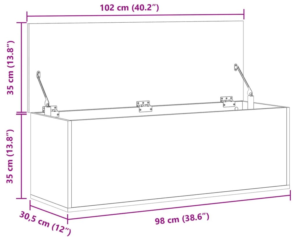 Caixa de arrumação 102x35x35 cm derivados de madeira branco