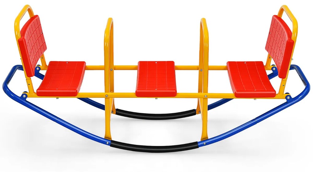 Baloiço metálico para crianças dos 3 aos 8 anos com 3 lugares para utilização no interior e no exterior 136 x 39 x 60 cm Multicolorido