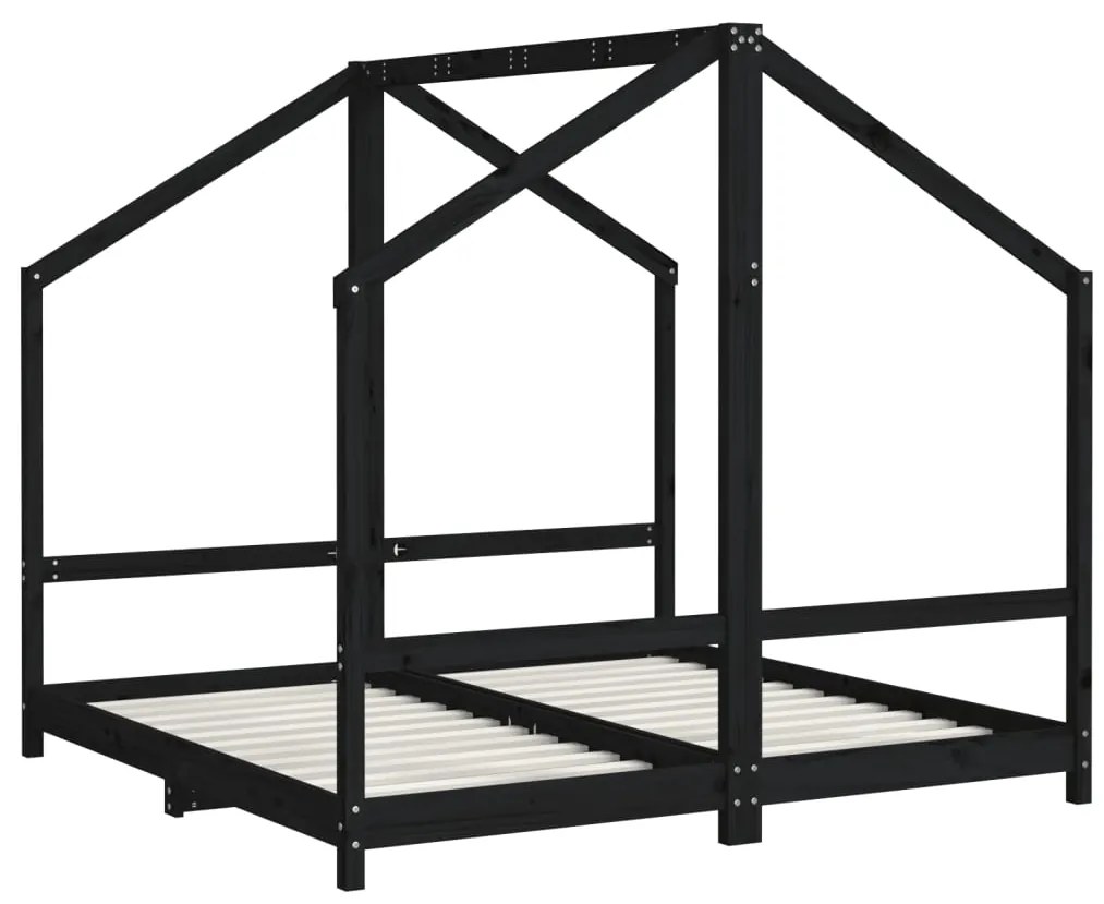 Estrutura de cama infantil 2x(80x160) cm pinho maciço preto