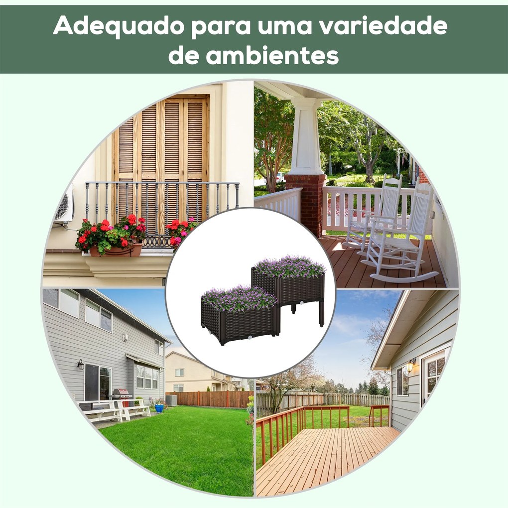 Conjunto de 2 Floreiras Quadradas Floreiras para Flores e Vegetais com