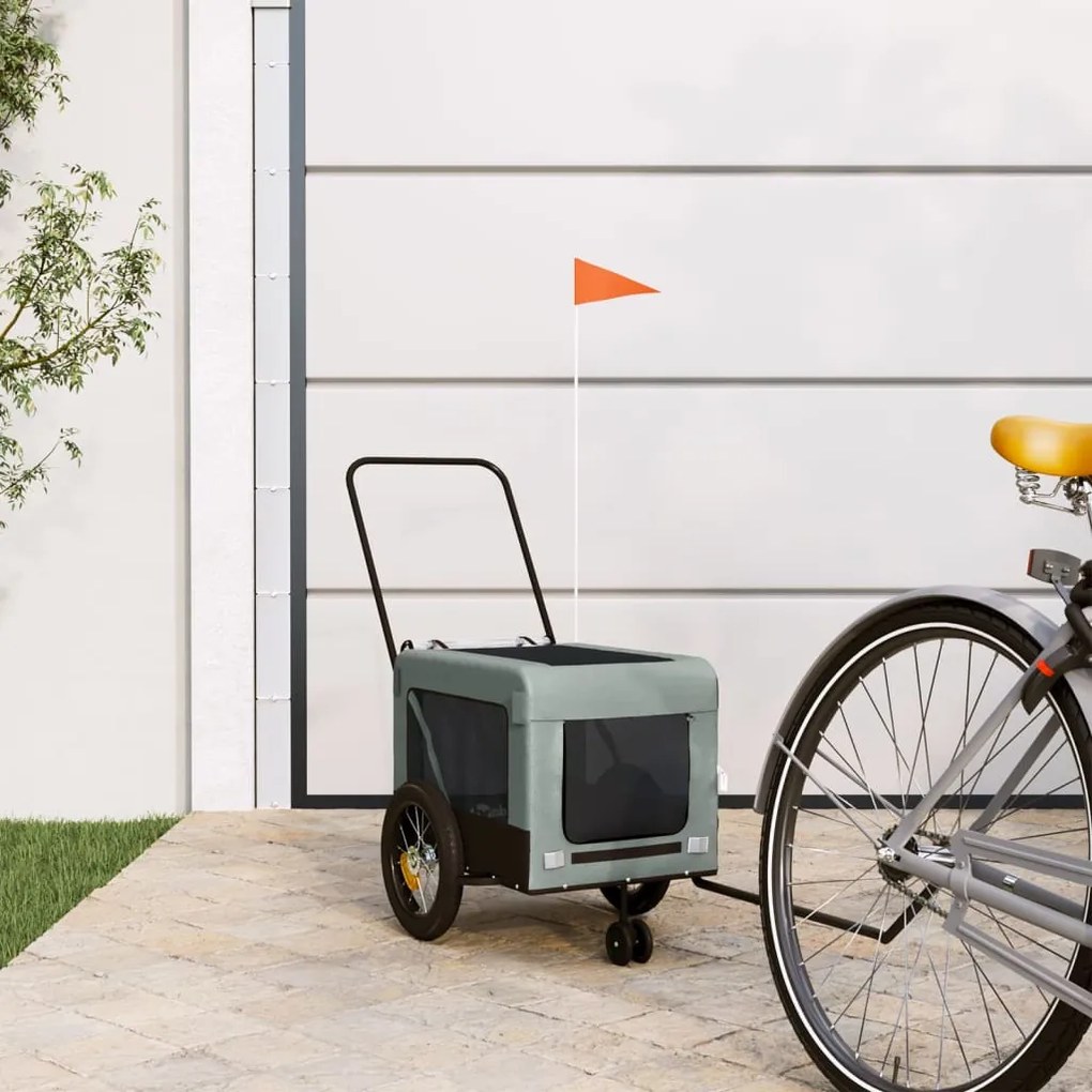 vidaXL Reboque de bicicleta p/ animais tecido oxford/ferro cinza/preto
