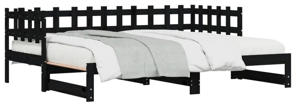 Sofá-cama de puxar 2x(80x200) cm pinho maciço preto