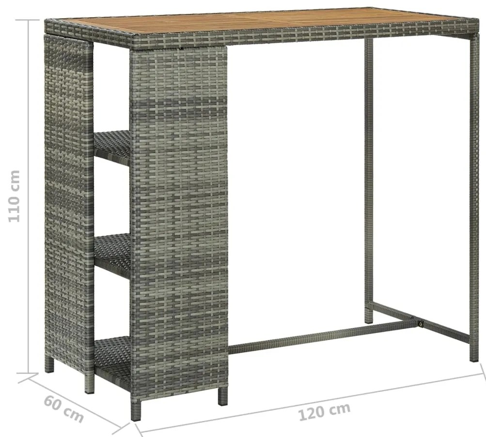 Mesa de bar com prateleiras 120x60x110 cm vime PE cinzento