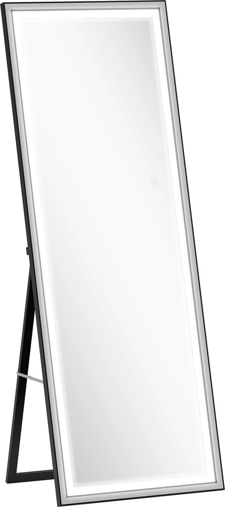HOMCOM Espelho de Pé  com Luzes 165x60 cm 3 Temperaturas de Cor Brilho Ajustável Independente ou de Parede Branco e Preto | Aosom Portugal