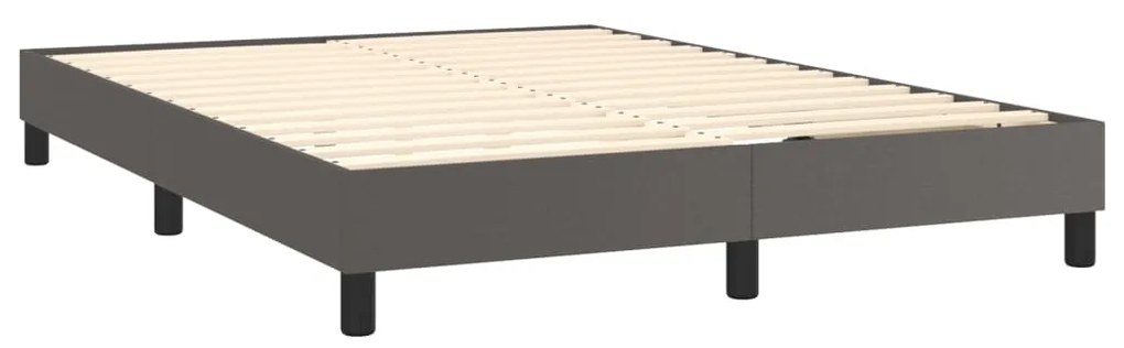 Cama box spring c/ colchão/LED 140x190cm couro artificial cinza