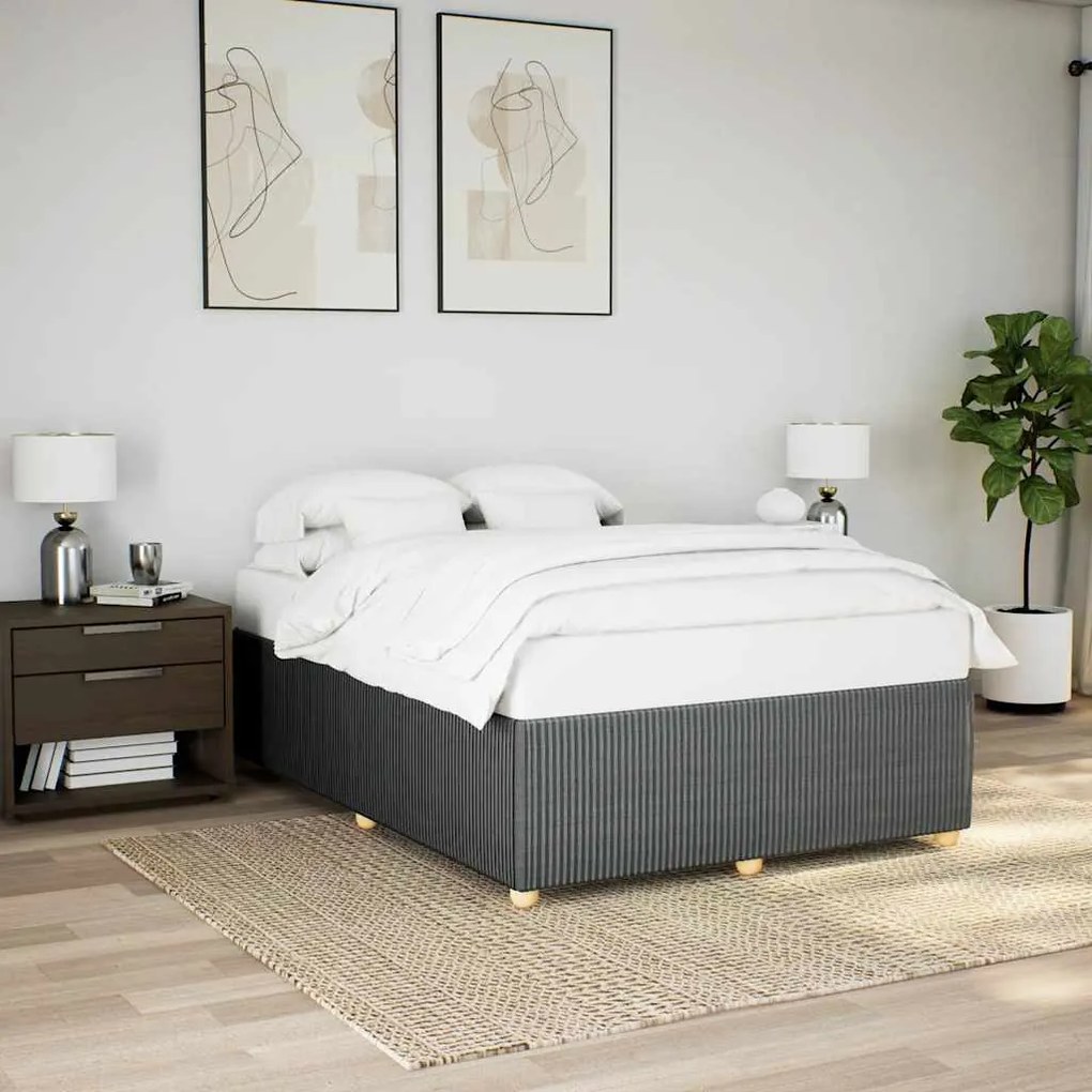 Estrutura de cama sem colchão 140x200 cm tecido cinzento-escuro