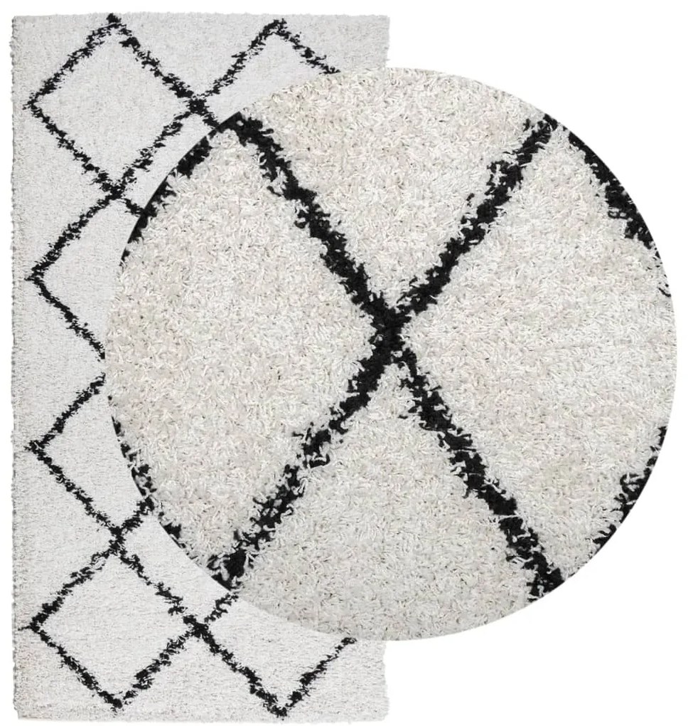 Tapete shaggy de pelo alto PAMPLONA 80x150 cm creme e preto