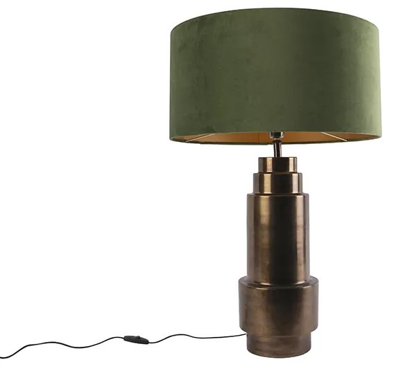 Candeeiro de mesa Art Deco bronze com abajur de veludo verde com dourado 50 cm - Bruut Art Deco