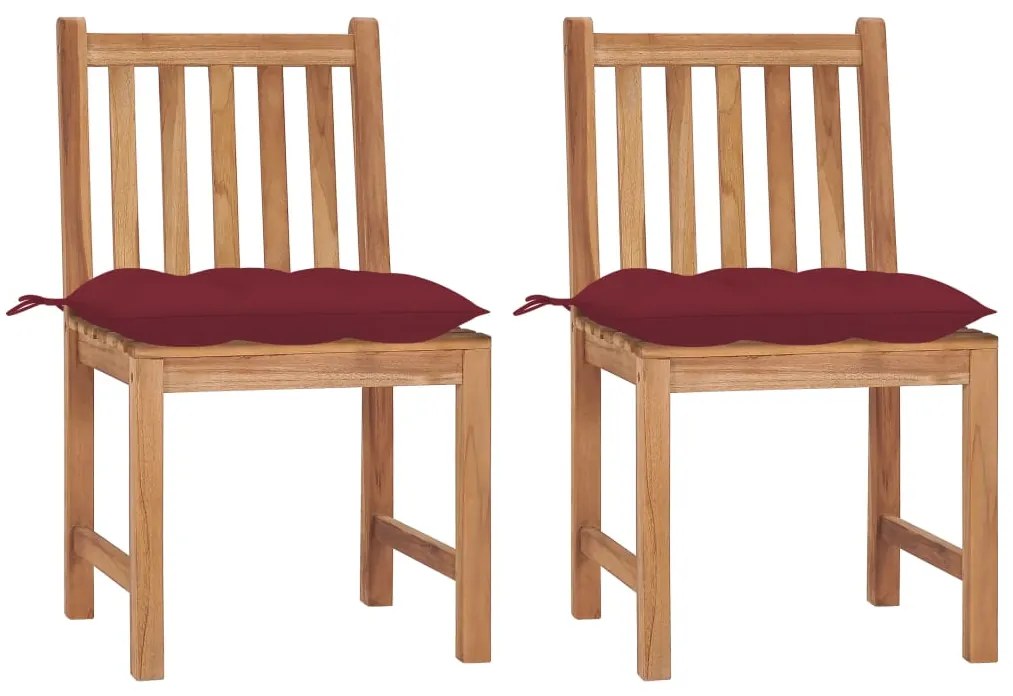 vidaXL Cadeiras de jardim c/ almofadões 2 pcs madeira de teca maciça