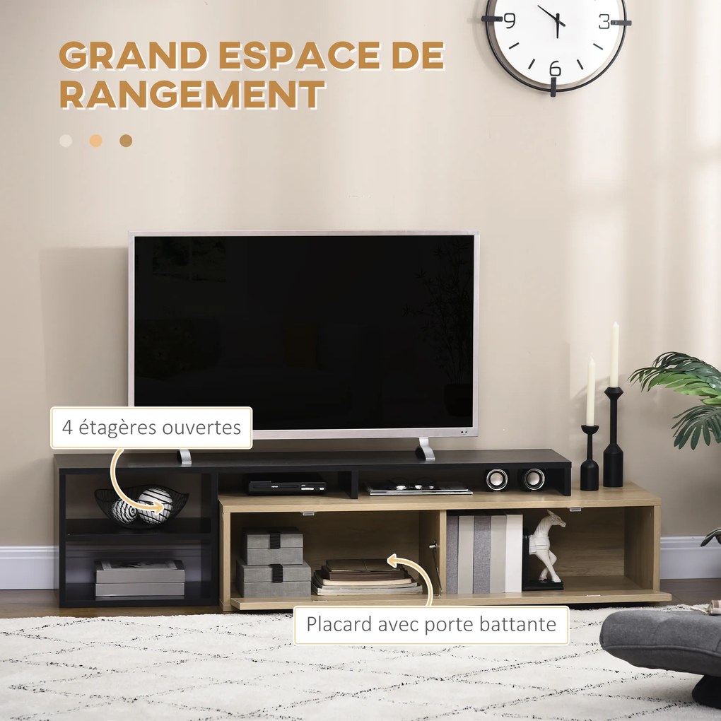 Móvel para televisão para ecrãs até 65 polegadas, com prateleira removível 163 x 40 x 38 cm preto e natural