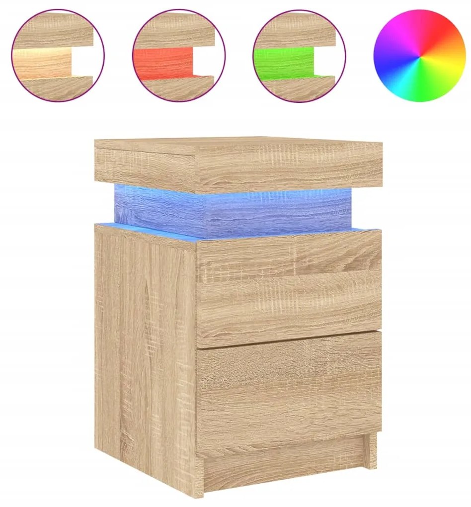 Mesas cabeceira c/ luzes LED 2 pcs 35x39x55 cm carvalho sonoma