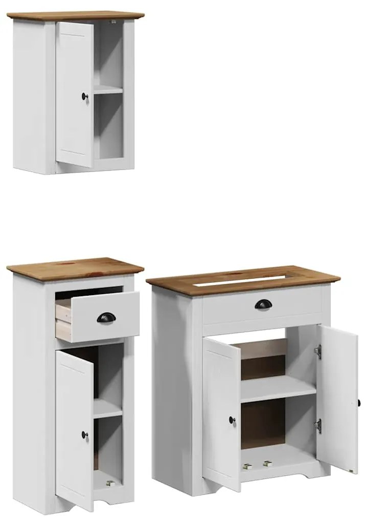 3 pcs conjunto de móveis WC BODO pinho maciço branco castanho