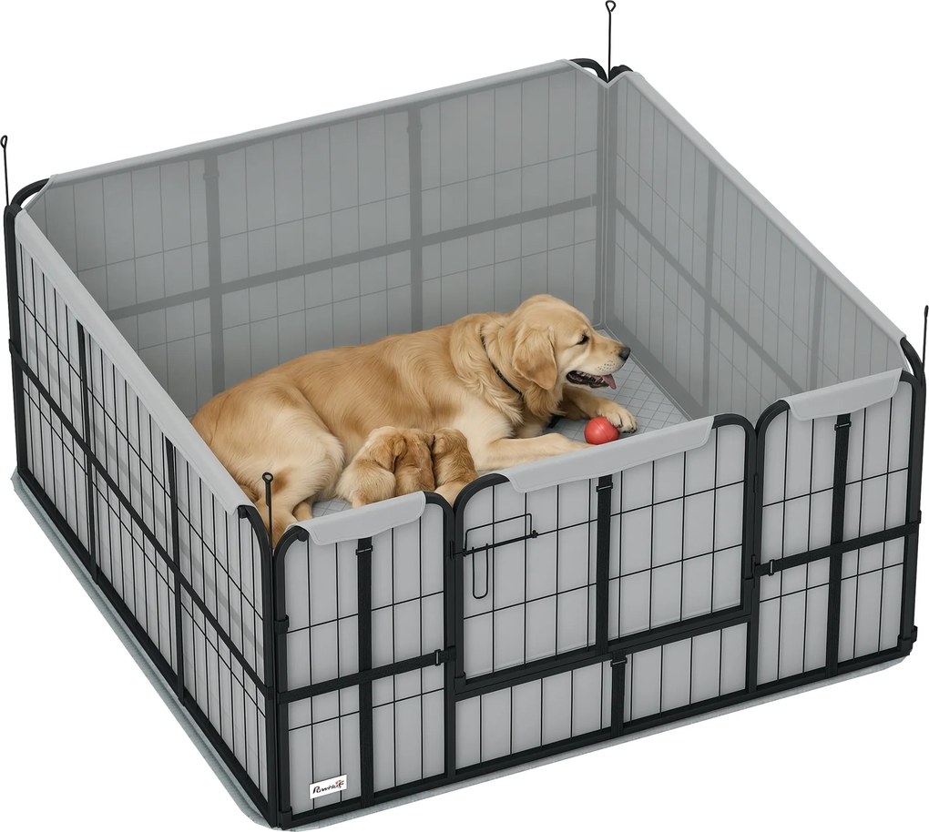 Caixa de parto para cães com porta e tapete higiénico lavável, 122 x 122 x 60 cm, preta