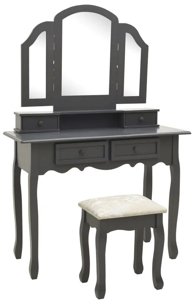289325 vidaXL Conj. toucador c/ banco 100x40x146cm madeira paulownia cinzento