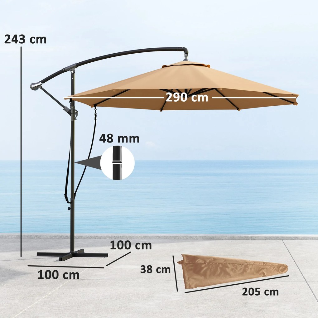 Chapéu de Sol Excêntrico Ø 290 cm Chapéu de Sol de Jardim com Base Cru