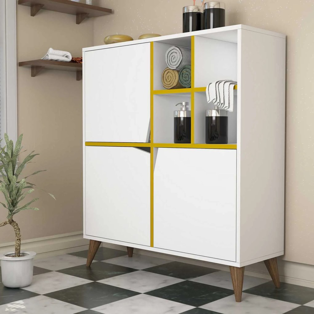 Armário Multiuso Pulse – Branco e Amarelo – 100x115x30 cm